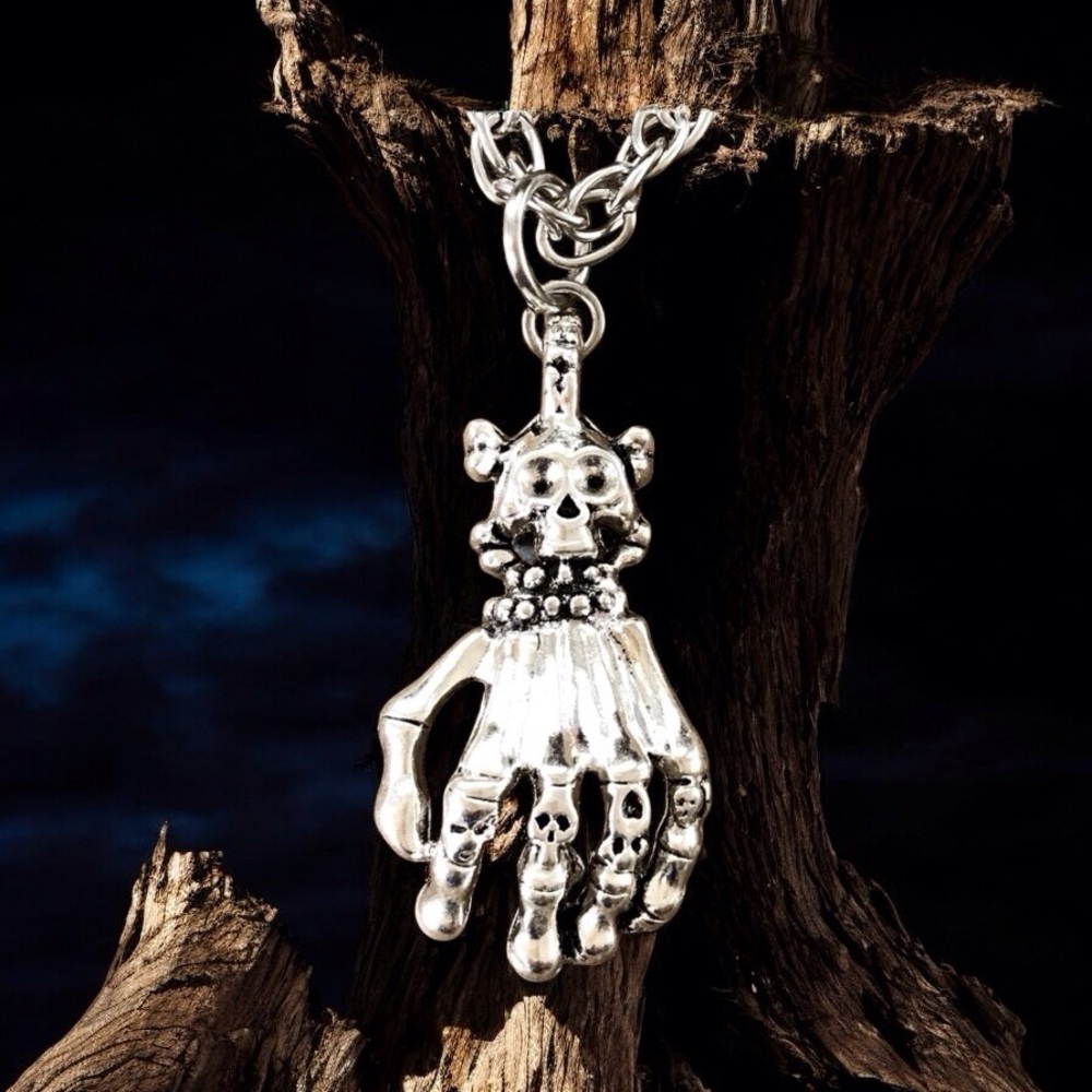 🆕3D Skull Hand Pendant Chain Stainless Steel